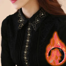 Load image into Gallery viewer, Women's Clothing Turn-down Collar Solid Color Lace Patchwork Pullover Long Sleeve Elegant T-shirt Fashionable Bright Silk Tops