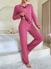 Load image into Gallery viewer, Women Autumn Winter Sleepwear Ribbed Pajamas Set Long Sleeve Top and Long Pants 2 Piece Set Casual Homewear Loungewear