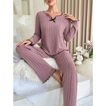Load image into Gallery viewer, Women Autumn Winter Sleepwear Ribbed Pajamas Set Long Sleeve Top and Long Pants 2 Piece Set Casual Homewear Loungewear