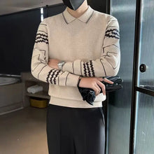 Load image into Gallery viewer, Autumn Winter Fashion Turn-down Collar Printing Long Sleeve Pullovers Men's Clothing Fake Two Pieces Casual Sweaters Korean Tops