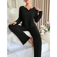 Load image into Gallery viewer, Women Autumn Winter Sleepwear Ribbed Pajamas Set Long Sleeve Top and Long Pants 2 Piece Set Casual Homewear Loungewear