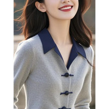 Load image into Gallery viewer, Women's Clothing Autumn Winter Turn-down Collar Contrast Color Long Sleeve Sweater Knitted Pullover Screw Thread Stylish Tops