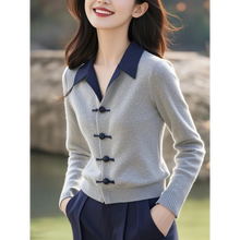 Load image into Gallery viewer, Women's Clothing Autumn Winter Turn-down Collar Contrast Color Long Sleeve Sweater Knitted Pullover Screw Thread Stylish Tops