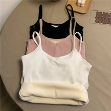 Load image into Gallery viewer, Women Winter Warm Underwear Solid Color Thermal Casual Nightwear Sexy Elasticity Female Thin Velvet T-shirt Sleeveless Tops