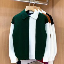 Load image into Gallery viewer, Autumn Winter New Fashion Turn-down Collar Long Sleeve Patchwork Color Blocking Pullovers Sweaters Men's Clothing Casual Tops