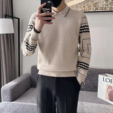 Load image into Gallery viewer, Autumn Winter Fashion Turn-down Collar Printing Long Sleeve Pullovers Men's Clothing Fake Two Pieces Casual Sweaters Korean Tops