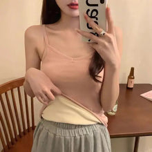 Load image into Gallery viewer, Women Winter Warm Underwear Solid Color Thermal Casual Nightwear Sexy Elasticity Female Thin Velvet T-shirt Sleeveless Tops