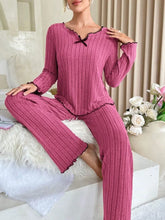 Load image into Gallery viewer, Women Autumn Winter Sleepwear Ribbed Pajamas Set Long Sleeve Top and Long Pants 2 Piece Set Casual Homewear Loungewear
