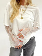 Load image into Gallery viewer, Women Round Neck T-Shirt Lace Long Sleeve Casual Shirts Spring Fall Loose Fit Tops Ladies Solid Color Tee for Streetwear Y2K 00s
