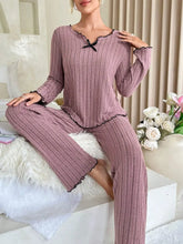 Load image into Gallery viewer, Women Autumn Winter Sleepwear Ribbed Pajamas Set Long Sleeve Top and Long Pants 2 Piece Set Casual Homewear Loungewear
