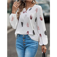 Load image into Gallery viewer, Fashion Woman Blouse Shirts For Women Stylish Top long Sleeve Feather Pattern Female Tops Elegant Chiffon Mujer Woman Clothes
