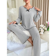Load image into Gallery viewer, Women Autumn Winter Sleepwear Ribbed Pajamas Set Long Sleeve Top and Long Pants 2 Piece Set Casual Homewear Loungewear

