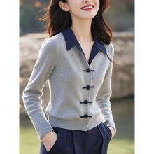 Load image into Gallery viewer, Women&#39;s Clothing Autumn Winter Turn-down Collar Contrast Color Long Sleeve Sweater Knitted Pullover Screw Thread Stylish Tops
