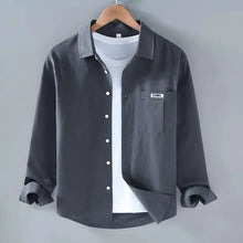 Load image into Gallery viewer, Men&#39;s Clothing Trend Simple Casual Pocket All Match Button Up Shirt Spring Autumn Solid Long Sleeve Loose Tops Camisas De Hombre
